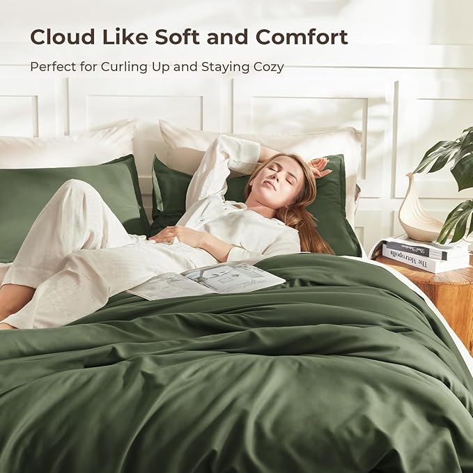 Litanika Comforters Olive Green Oversized King Size, 3 Pieces Lightweight Solid Bedding Comforter Set, All Season Fluffy Bed Set (120x98In Comforter & 2 Pillowcases)