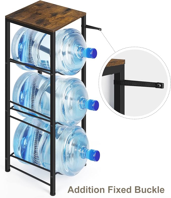 5 Gallon Water Jug Holder 3-Tiers Water Dispenser Stand Rack, Water Bottle Organizer with Storage Shelves for Kitchen Living Room Office, Rustic Brown - Image 4