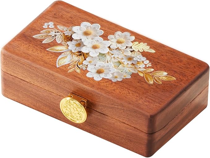 Travel Jewelry Case Small Wood Jewelry Organizer Jewelry Box for Women (Nut-Brown Print B) by KAOTGOT