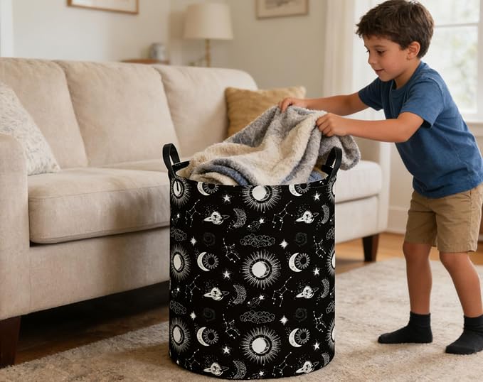 Kids Laundry Basket Star Hamper for Nursery Hamper Cute Kids Storage Bin Room Decor for Home(Black) - Image 4