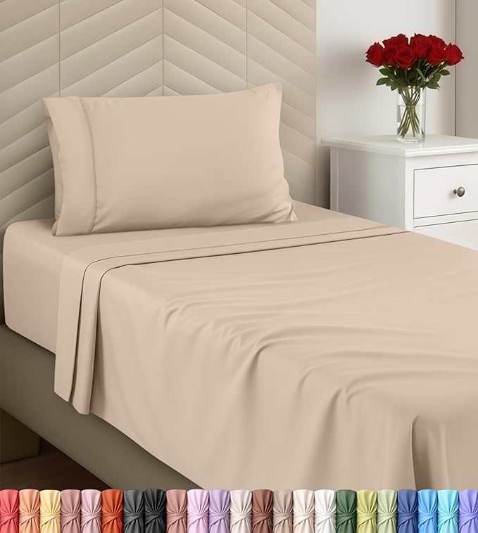 Utopia Bedding Twin Size 3 Piece Sheet Set - Brushed Microfiber - Soft Bed Sheets for Twin Size Bed Set - Includes 1 Fitted, 1 Flat, & 1 Pillow Case - Deep Pocket (Beige)