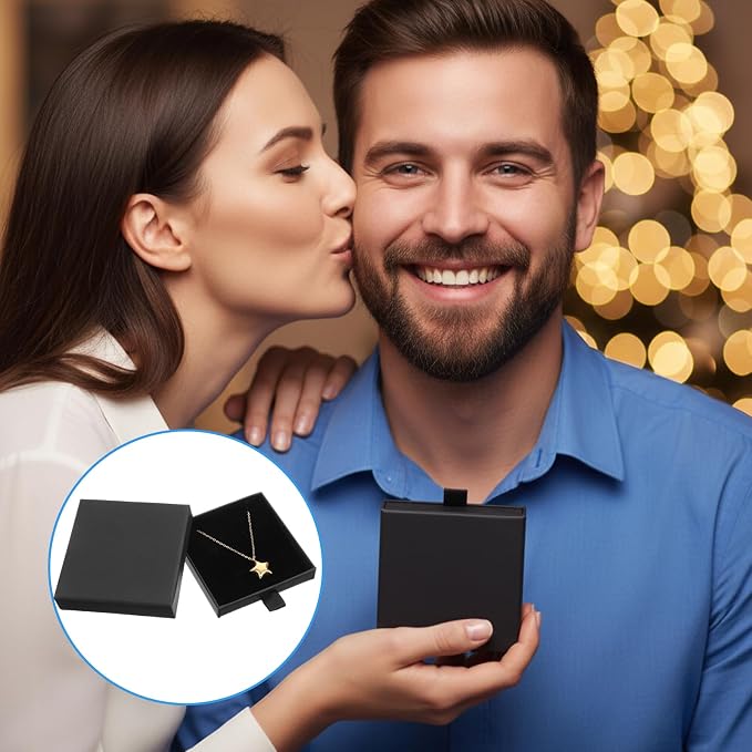 Jewellery Gift Box, 4 Pcs Ring Necklace Box Small Gift Boxes for Bracelets Earrings Necklaces Bracelet Drawer Organizer Square Pendent Storage Case for Birthday DIY Wrapping(Black) - Image 3
