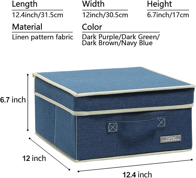 YueYue Foldable Fabric Closet Organizer Bins Box Storage - 4 Pack 12.4 X 12 X 6.7 Inch Storage Bins With Lids 4 Dark Color Boxes - Bins Storage Box Cloth Basket Pack Lid - Image 2