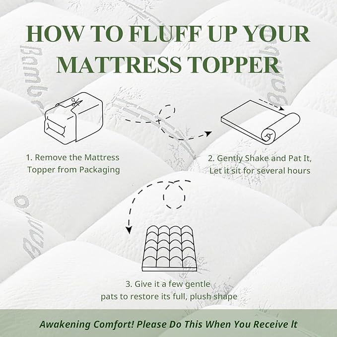 Memory Foam Mattress Topper - Viscose Made from Bamboo Pillow Top Thick California King Size Mattress Pad for Back Pain, Ultra Soft & Cooling for Hot Sleepers, 6-18'' Deep Pocket, White