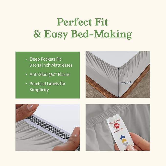 California Design Den California King Sheets Set - Soft 100% Organic Cotton Sheets with Deep Pockets, Crisp Percale, Breathable and Durable Bedding Set - Light Grey