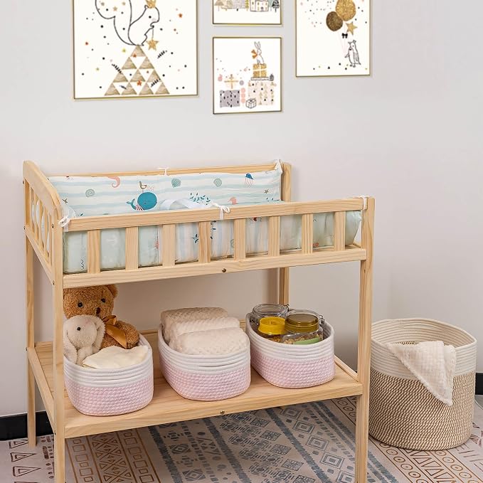 CubesLand Rectangle Organization/Storage Basket, Natural Cotton Rope Woven Baskets for Organizing, Small Basket for Kids, Baby Nursery, Cat Dog Toy Baskets, Organizer Bins for Shelves 3 Packs - Image 3
