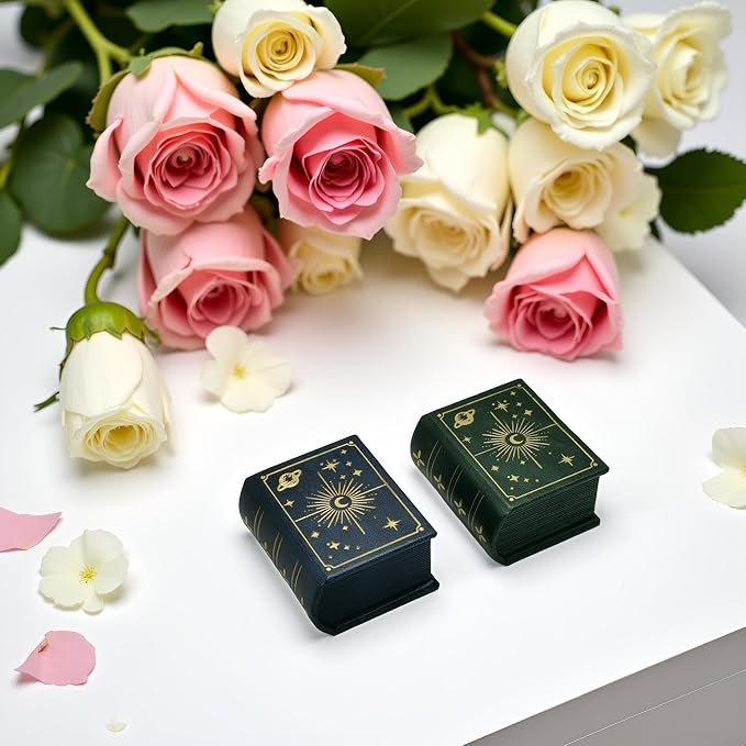 Book Shaped Ring Box - Vintage Engagement Ring Box with Hinged Lid for Proposal Engagement Wedding, Proposal Ring Case with Magnetic Closure-PRB011-Green - Image 6