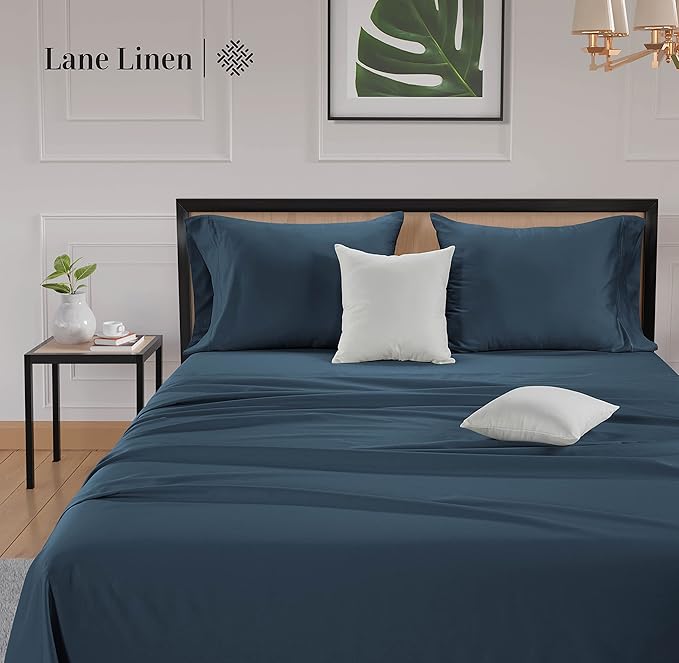 LANE LINEN Split King Sheet Sets for Adjustable Beds - 5 PCs, 600 Thread Count Split King Sheets Set - Sateen Weave King Split Sheets - Split Top King Sheets Set for Adjustable Bed - Denim