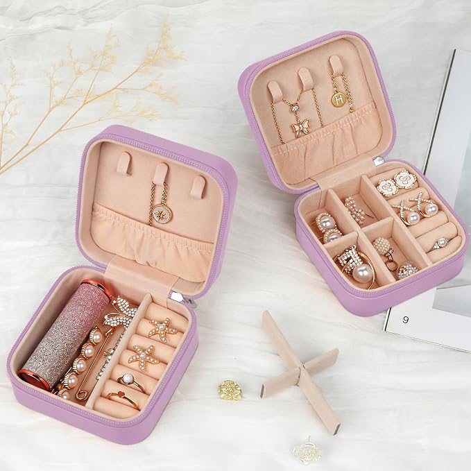 MFXIP Travel Jewelry Case Small Jewelry Box Jewelry Organizer Storage Case Portable PU Leather Mini Jewelry Travel Case for Girls Womens Earring, Necklace, Rings,Bracelets - Image 7