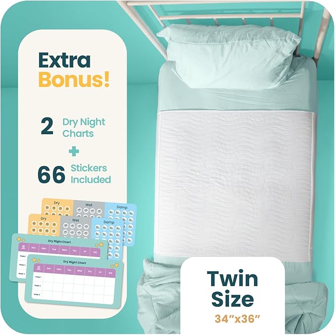 IMPROVIA® Pee Pads for Kids - Bed wetting Pads for Kids Potty Training Bed mats for Toddlers Waterproof Reuseable Washable Absorbent, Non Slip - White - Twin Size 34”x36
