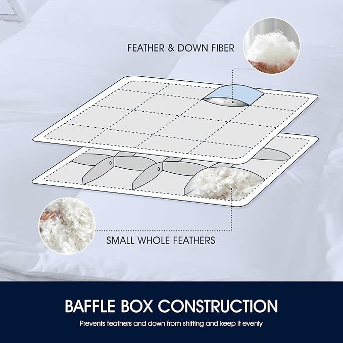 Serta Feather and Down Fiber Pillow Top Mattress Topper Full Size - 233 Thread Count 100% Cotton Mattress Pad Ultra Soft 2-Inch Support Feather Bed-White