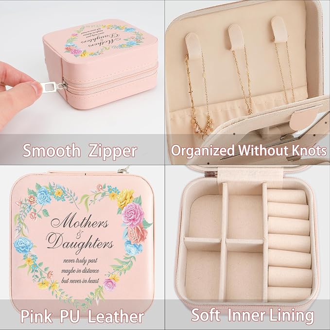 Daughter Gifts Mothers And Daughters Never Truly Part Jewelry Box Valentines Mothers Day Birthday Gifts for Daughter from Mom Christmas Graduation Gift for Daughters Adult Pink Jewelry Case - Image 5
