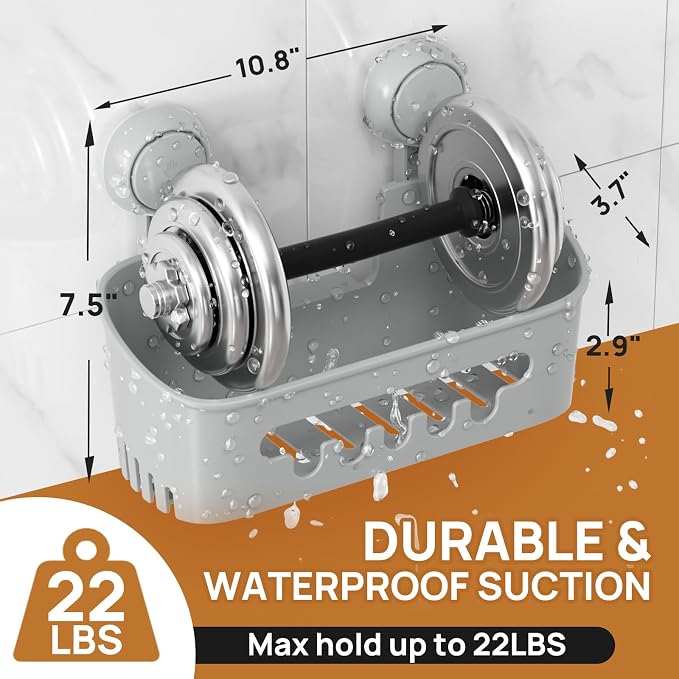 LEVERLOC Shower Caddy Suction Cup, Shower Organizer Removable Bathroom Shelf, Storage for Inside Shower Powerful Suction Max Hold 22lbs Waterproof Holder, Gray - Image 4