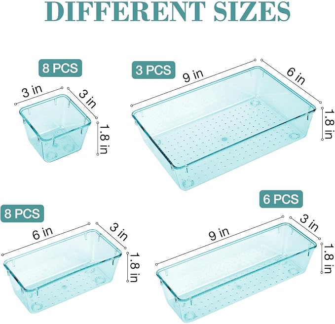 StorMiracle 25 PCS Drawer Organizer Set, 4 Varied Size Bathroom and kitchen Drawer cabinet organizer Trays, Clear Storage Bins for Makeup, Jewelry, Utensils and Gadgets - Image 2