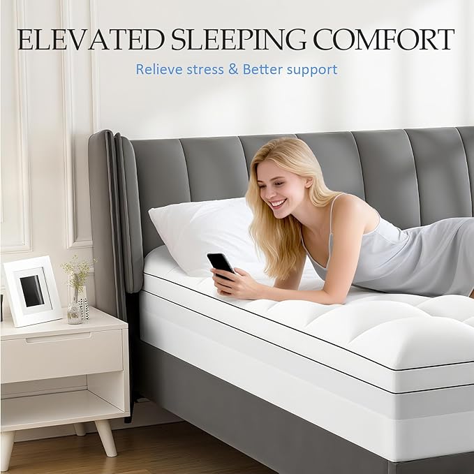 4 Inch Queen Mattress Topper Dual Layer, 2 Inch Gel Memory Foam Plus 2 Inch Cooling Pillow Top Mattress Pad Cover for Back Pain, with 8-21 Inch Deep Pocket
