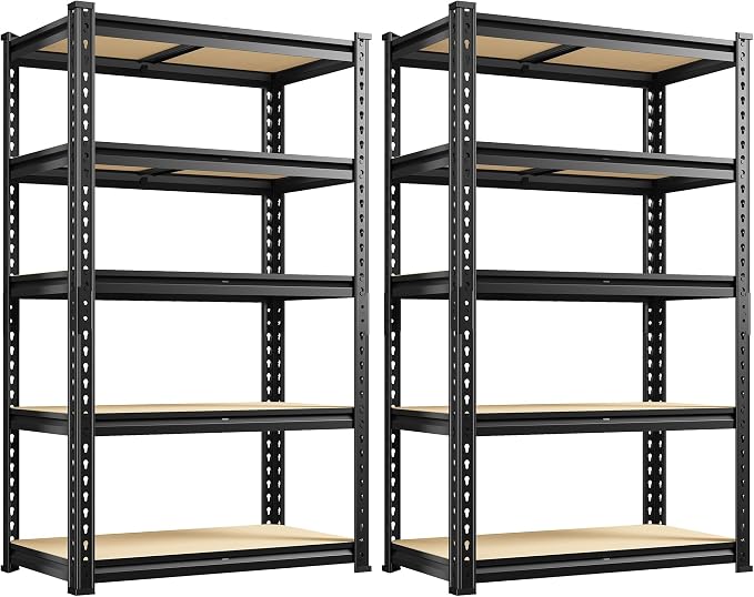 REIBII Set of 2 Storage Shelves 5 Tier Garage Shelving Heavy Duty Metal Shelving 2000LBS Garage Shelves Adjustable Metal Shelf for Kitchen Warehouse Pantry Commercial Use 27.6" Wx11.8 Dx60 H by REIBII
