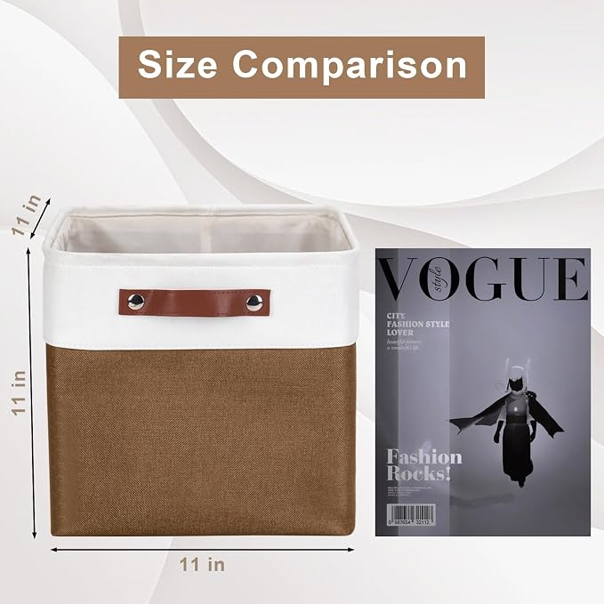 Bagnizer Collapsible Fabric Storage Cubes 11x11 Cube Storage Bins, 4 Pack Closet Baskets Box with Handles for Organizing, Shelf, Toys, Clothes, Home, Office, Nursery (Brown&White) - Image 2