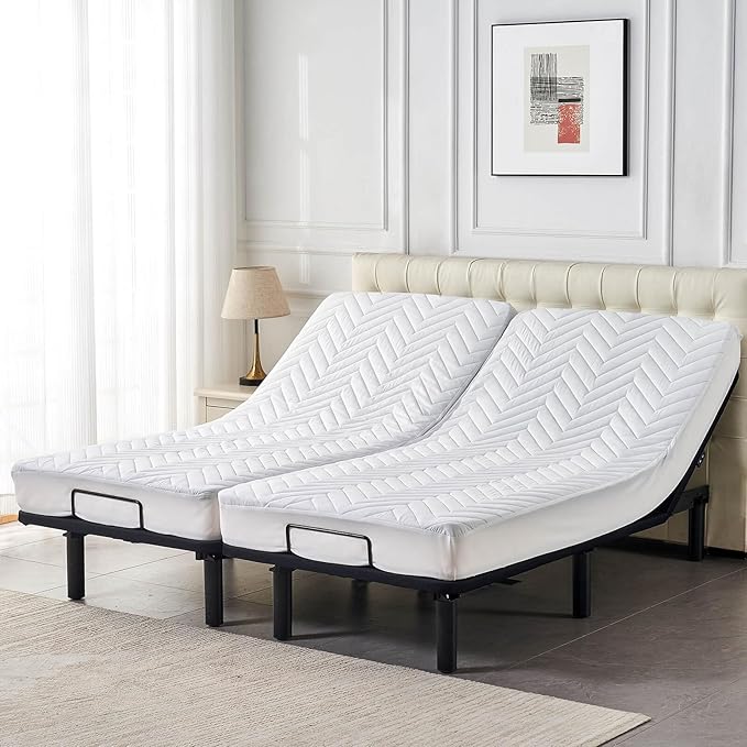 Waterproof Quilted Split California King Mattress Pad for Adjustable Bed 2 Cali Twin XL 36x84 Padded Protector Soft Fitted Sheet Style Matress Cover White