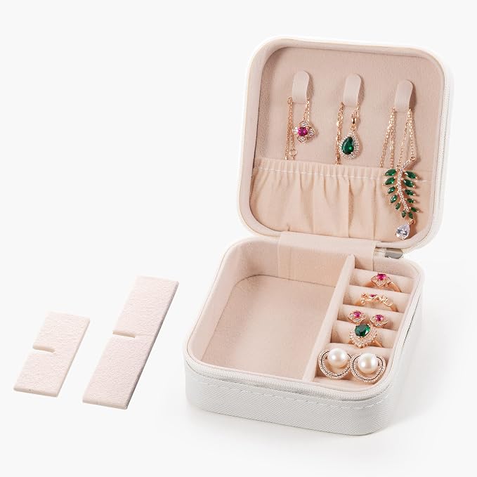 5pack/PU Leather Travel Jewelry Case, Mini Jewelry Box, Small Jewelry Organizer Portable Display Jewelry Storage Case for Rings Earrings Necklace, for Girls Women (White) - Image 6