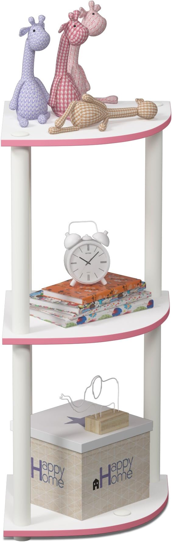 Furinno TURN-N-TUBE Corner Shelf, 3-Tier Corner Bookshelf, Display Storage Shelves with Open Shelves, for Organization and Storage, Living Room, Home Office, Garage, Pink - Image 4