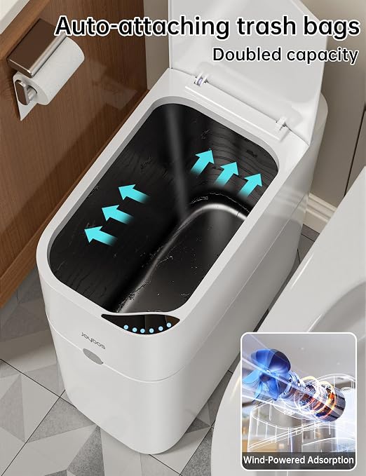 CTIME Touchless Automatic Bathroom Trash Can with Lid - 3 Gallon Slim Motion Sensor Garbage Can for Bedroom, Kitchen, Office - White (6" W x 11" L x 13" H) - Image 3