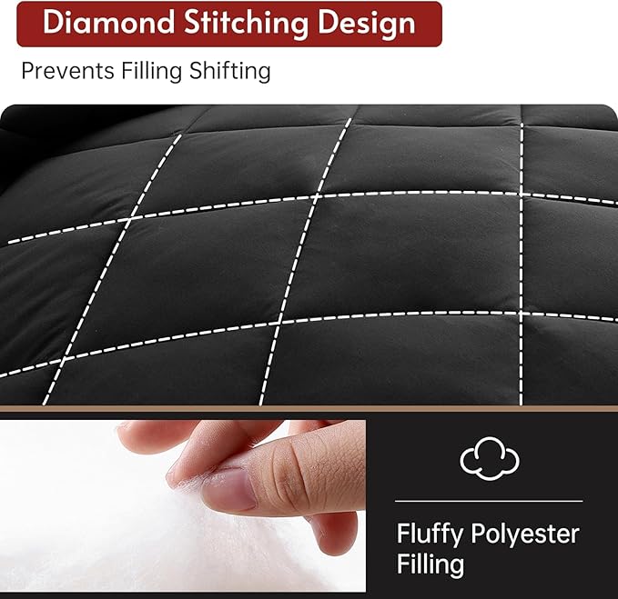 MUXHOMO 5 Pieces Twin Comforter Set, Reversible Bed in a Bag Twin Size, All Season Bedding Set with Comforter, Flat Sheet, Fitted Sheet, Pillowcases & Shams, Black & Soot