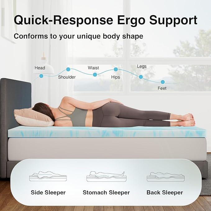 Novilla King Mattress Topper - 3 Inch Cooling Gel Infused Memory Foam Mattress Topper | Slow-Rebound Pressure Relief | Comfort for Sleeper Sofa, RV, Dorm Room