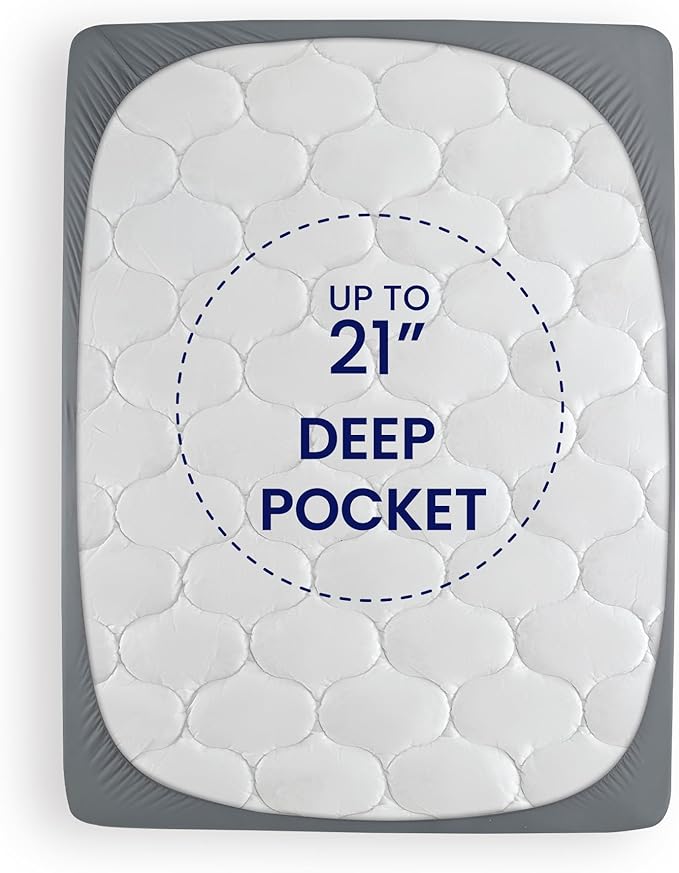SLEEP ZONE Full Size Cooling Mattress Pad for Double Bed, Padded Mattress Protector Breathable Washable, Bedroom, Guestroom, Breathable & Fluffy (Grey, Full)