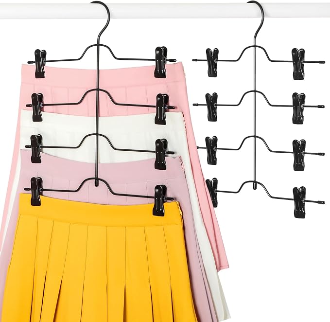 TOPIA HANGER 4 Tier Skirt Hangers for Women, Pants Hanger Space Saving with Adjustable Clips, Save 80% More Space, Clip Hanger for Slacks, Trousers, Shorts, Jeans, Towels, 2-Pack, CT73B by TOPIAHANGER
