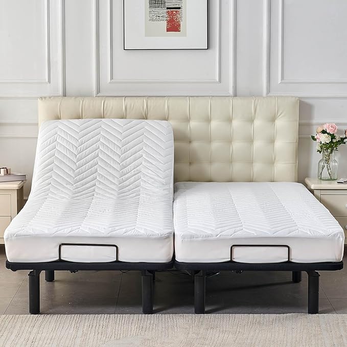 Waterproof Quilted Split California King Mattress Pad for Adjustable Bed 2 Cali Twin XL 36x84 Padded Protector Soft Fitted Sheet Style Matress Cover White