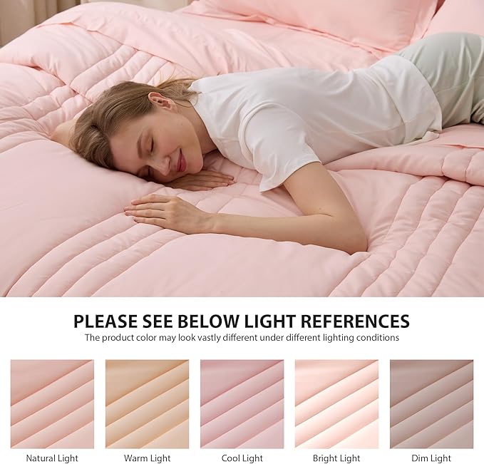 Twin Comforter Set Pink - Bed in a Bag Twin Size 5 Pieces, Soft Bedding Set for All Seasons, Premium College Dorm Comforter Set with Comforter, 1 Sheet, 1 Pillowcase & 1 Sham