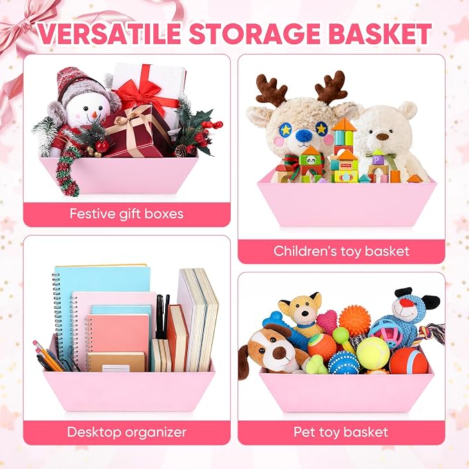 AFOROEOA 10PACK Pink Baskets For Gifts Empty, 10x12” Thick Gift Basket with 10 Bows 10 Bags Empty Gift Baskets for Christmas, Valentine’s Day, Easter, Birthdays, Valentine’s Day Wrapping Gift - Image 9