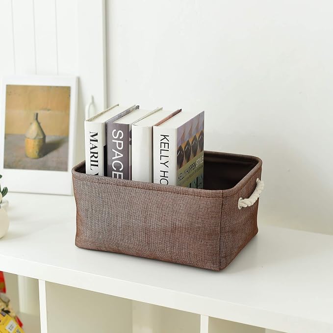 TheWarmHome Fabric Storage Basket for Home, Shelf, Closet - Canvas Bin for Dog Toys and Baby Items (Brown, 1 Pack, 13.8L9.8W6.7H) - Image 7