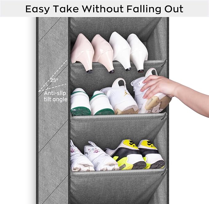 SLEEPING LAMB Over The Door Shoe Organizer for Closet with Large Deep Pockets, Narrow Shoe Rack for Door Hanging Boots Storage, Grey - Image 6