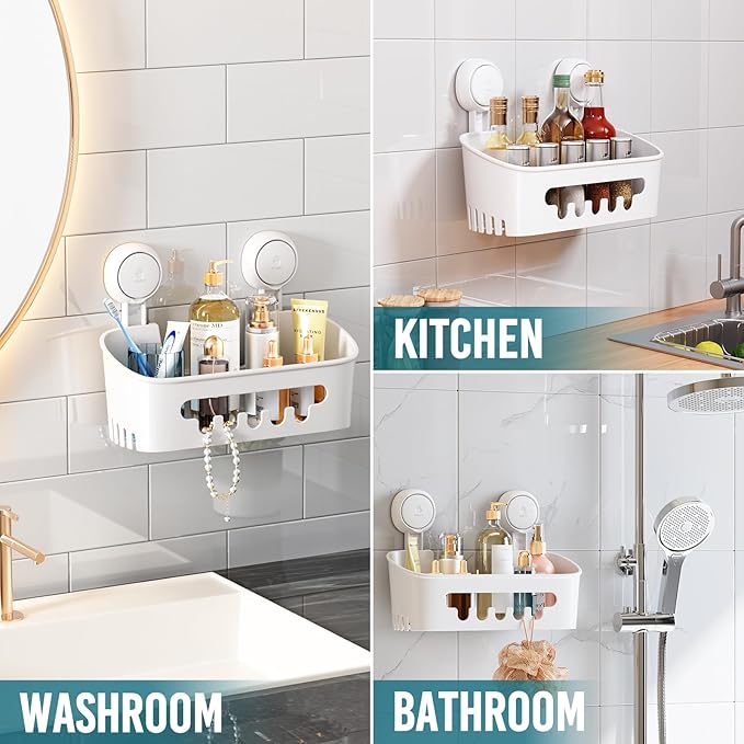 TAILI Shower Caddy Suction Cup 2 Pack, Heavy Duty Bathroom Organizer, Removable Shelves for Inside Shower, Shampoo, Waterproof Suction Plastic Storage for Bathroom Accessories Holder, White - Image 4