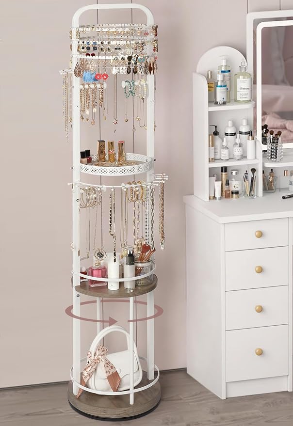 Jewelry Holder Organizer, Floor Jewelry Organizer with Earring Organizer Necklace Holder, Rotating Jewelry Stand Necklace Display Earring Storage, Large Hanging Jewelry Tree for Jewlery Bracelet Ring by SOLIMINTR