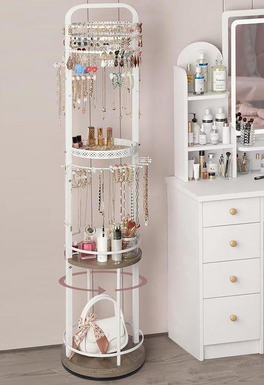 Jewelry Holder Organizer, Floor Jewelry Organizer with Earring Organizer Necklace Holder, Rotating Jewelry Stand Necklace Display Earring Storage, Large Hanging Jewelry Tree for Jewlery Bracelet Ring by SOLIMINTR
