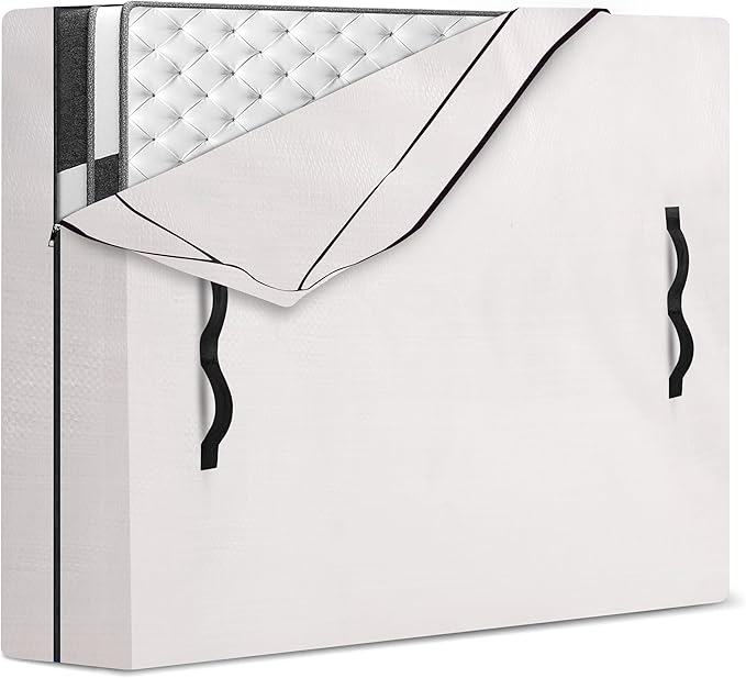 Mattress Bags for Moving and Storage with 8 Handles - Mattress Cover for Moving - Heavy Duty, Strong Zipper Closure, Moving Supplies & Moving Bag - Semi-Transparent, Cali King