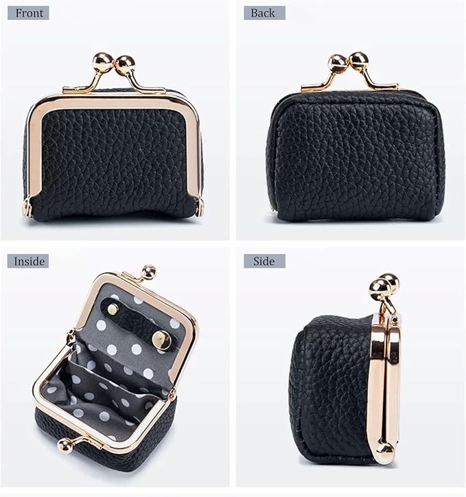 DOMELIFE Genuine travel jewelry case - Vintage Kiss Lock Jewelry Box for Women, Portable Mini Coin Purse Gift with Antique Brass Clasp for Rings and Earrings Necklace (BLACK) - Image 5