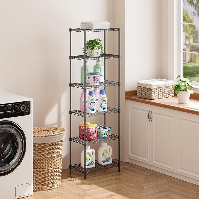 SINGAYE 6 Tier Adjustable Storage Shelf Wire Shelving Unit Metal Shelves Standing Closet Bathroom Organizers Pantry Kitchen Garage Laundry Room Organization Home Rack 12" D X 22" W X 69.5" H Black - Image 8