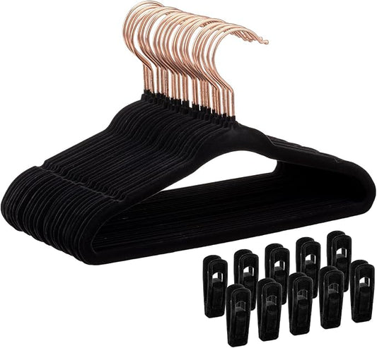 Tonswachic Velvet Baby Hangers 30 Pack - 11 Inch Premium Felt Non Slip Kids Hanger for Infant Toddler Clothes - 0.2" Ultra Thin Baby Clothes Hangers for Children's Closet with 10 Hanger Clips - Black by TonswachicHangersSpaceSaver