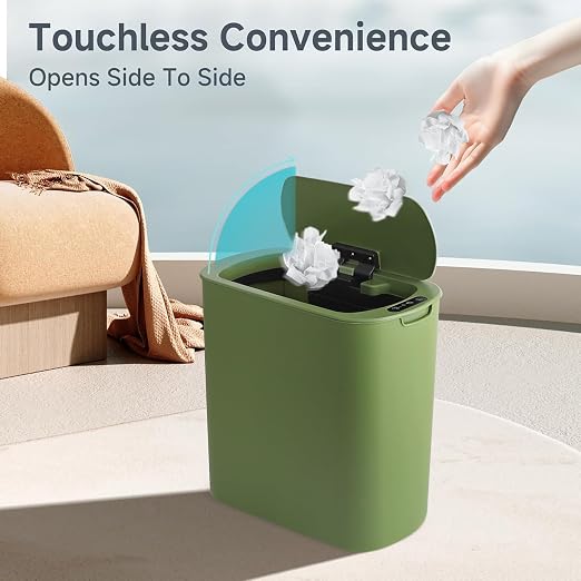 Automatic Motion Sensor Bathroom Trash Can with Lid, 2.6 Gallon Touchless Trash Bin, Smart Garbage Can Plastic Slim Wastebasket for Bedroom, Office, Dorm (Green) - Image 2