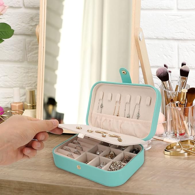 FEISCON Jewelry Box, Travel Jewelry Organizer Case Small Jewelry Storage and Organizers Craft Containers Travel Mini Organizer/GREEN - Image 6