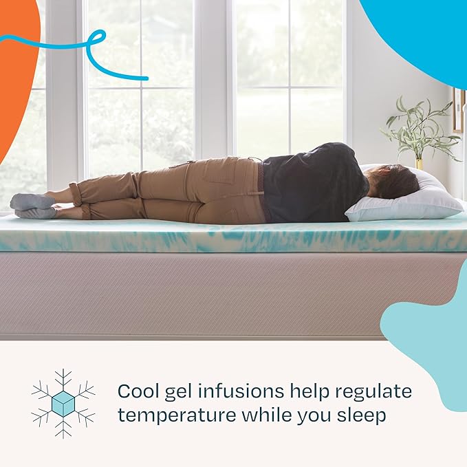 Linenspa 3 Inch Swirl Gel Memory Foam Mattress Topper, Queen Size – Cooling Gel Infused, Ventilation Holes – Pressure Relieving Bed Topper – CertiPUR Certified