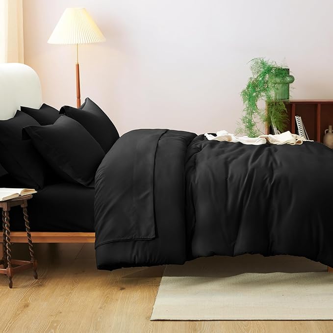 CozyLux Twin XL Comforter Set Black, 5 Pieces Bed in a Bag Twin Extra Long Comforter Set with Sheets for College Dorm, Luxury Bedding Sets with Down Alternative Comforter, Sheets, Pillowcase & Sham