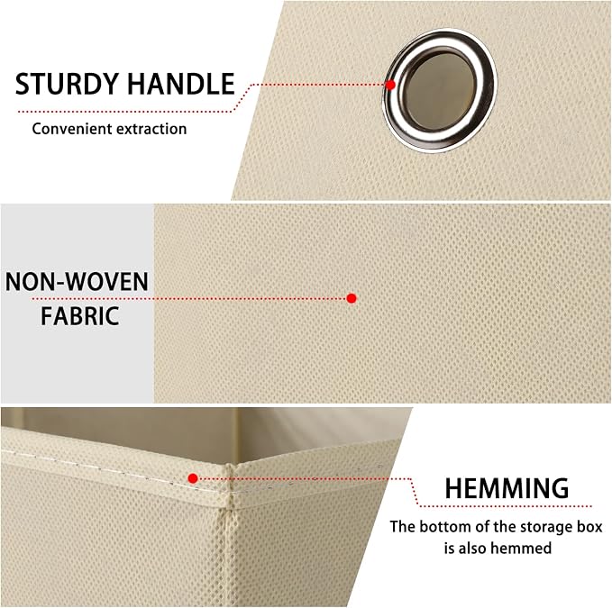Foldable Storage Cubes Bins ,11 Inch Cloth Storage Cube Fabric Storage Box Cubes Organizer Baskets with Handles for Home Organizer Set of 6 (Creamy-White) - Image 7