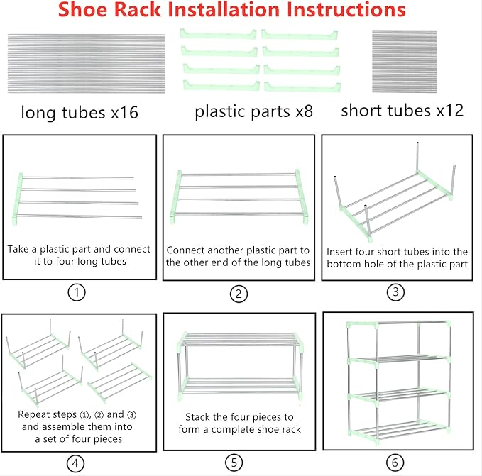 Jucaifu Stackable Small Shoe Rack, Entryway, Hallway and Closet Space Saving Storage and Organization (4-Tier, Green) - Image 6