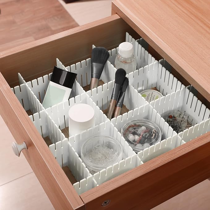 JOIKIT 64 Pack White Plastic DIY Grid Drawer Dividers, Adjustable Drawer Divider Organizer, Household Storage Makeup Socks Underwear Organizer - Image 4