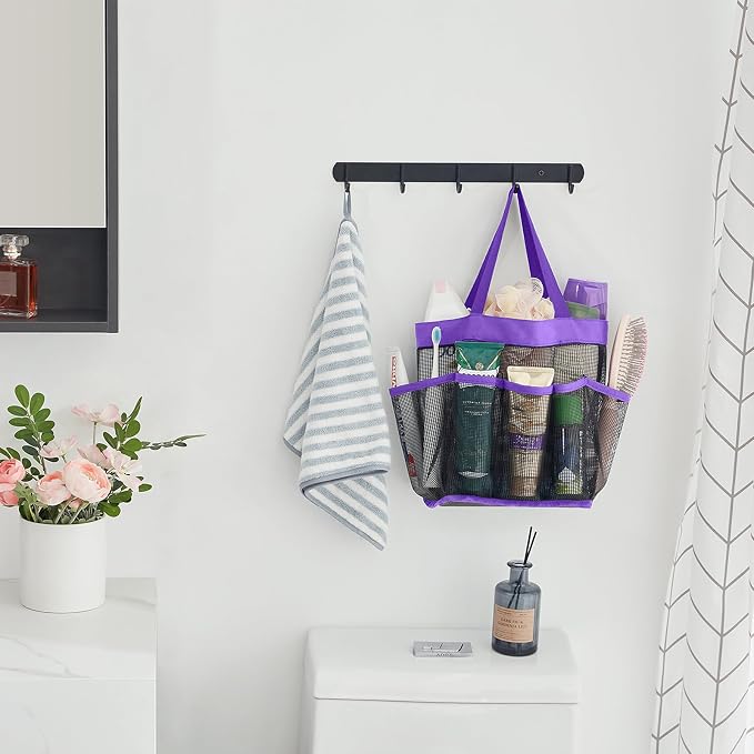Lifewit Mesh Shower Caddy Portable for College Dorm Room Essentials with 7 Pockets, Freestanding Hanging Organizer Basket, Quick Dry Tote Bag for Camping, Bathroom, Beach, Travel, 1 Pack, Purple - Image 7