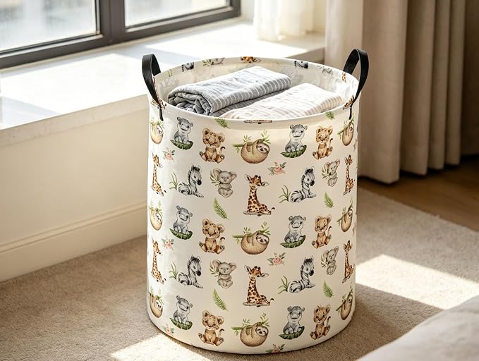 Kids Laundry Basket Animal Hamper for Nursery Animals Hamper Kids Storage Bin Room Decor for Home(Jungle animal) - Image 4